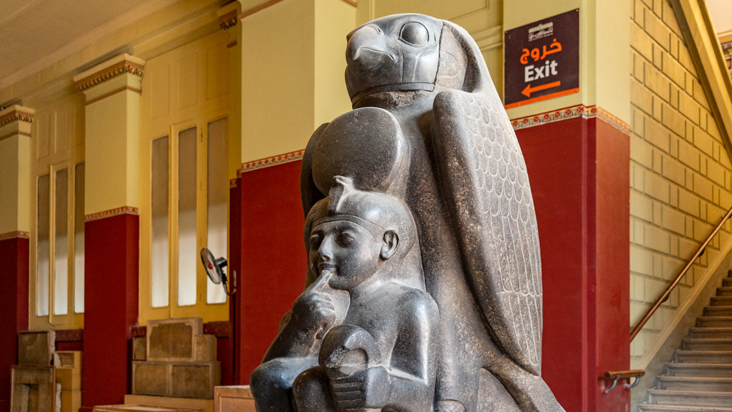 Statue of Ramesses II as a child protected by the God Horun