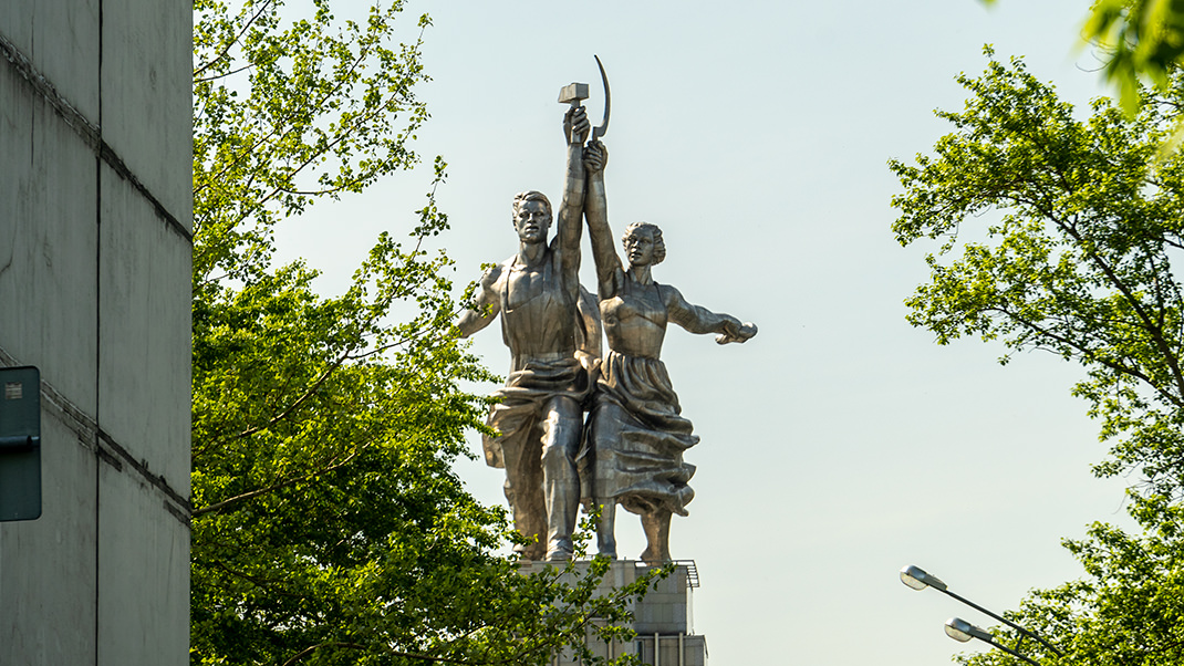 Not far away rises the famous monument Worker and Kolkhoz Woman