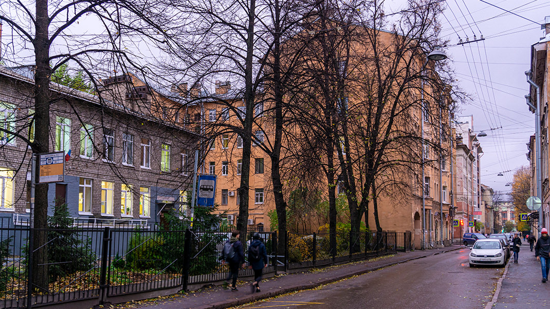 Слева видно здание Немецкой школы. Улица Бармалеева, 14