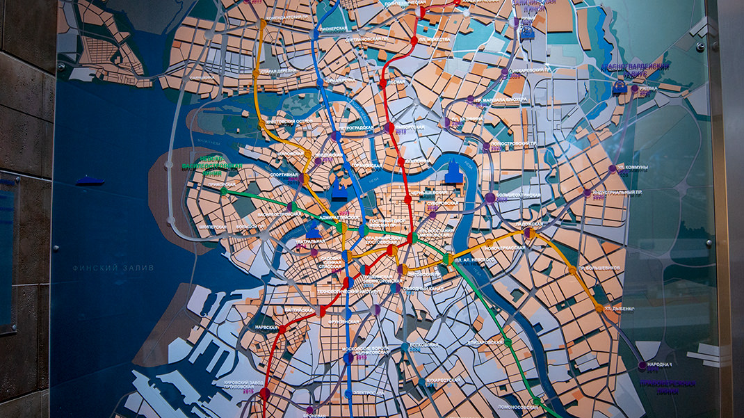 Карта действующих и будущих станций Питерского метро