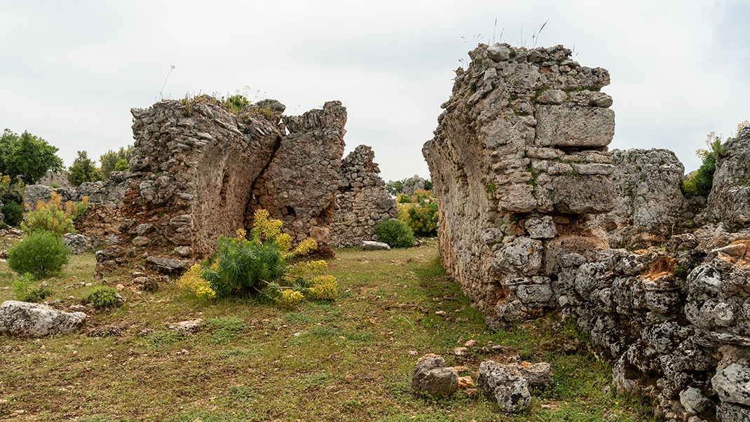 На территории сохранились руины множества построек