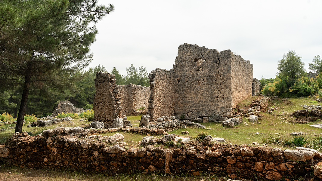 One part of the archaeological park is exposed to the open sky, while the other is hidden in the shade of trees